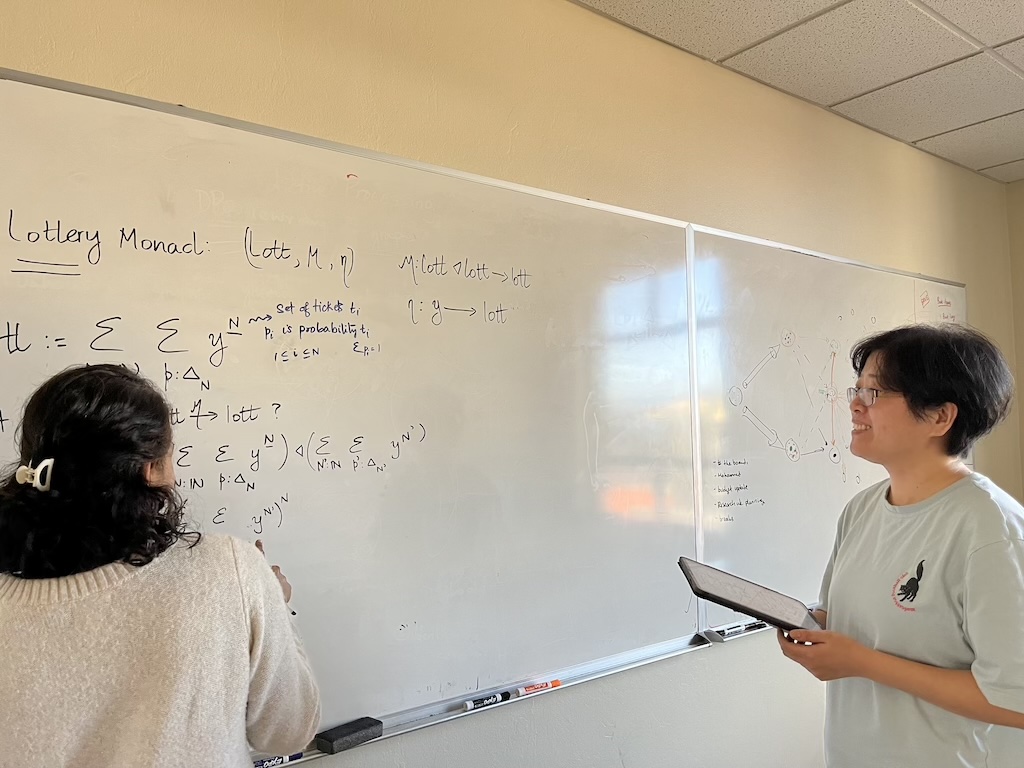 Two participants discussing at a whiteboard
